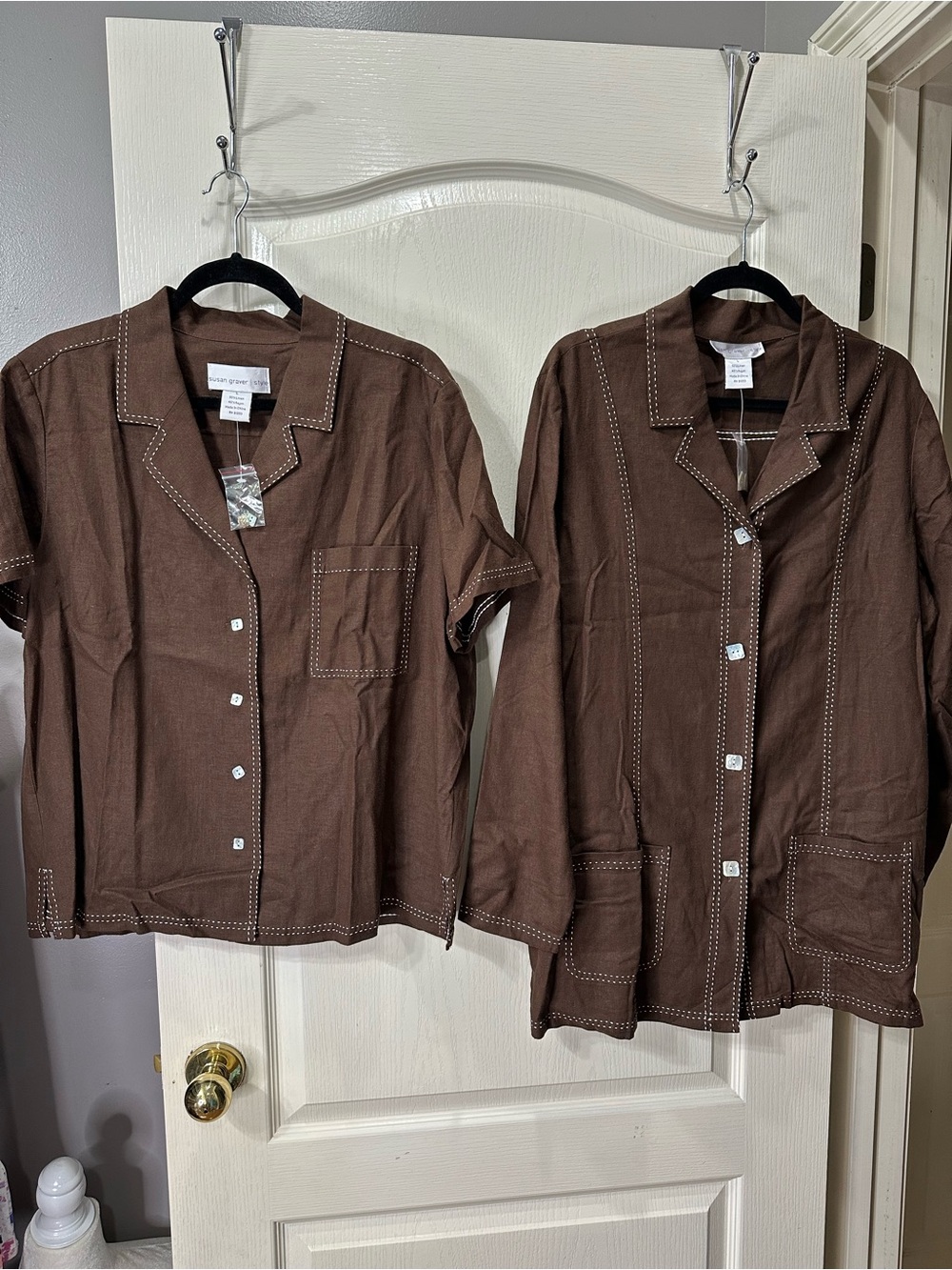 Susan Graver Brown Two-Piece Button Set with White Stitching